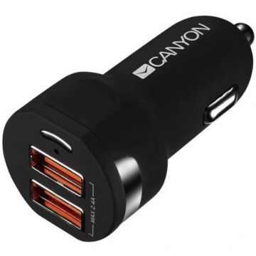 Canyon Incarcator auto Canyon C-04, DUAL USB, Negru