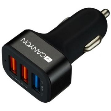 Canyon Incarcator auto Canyon CNE-CCA07B, 3 x USB, Negru