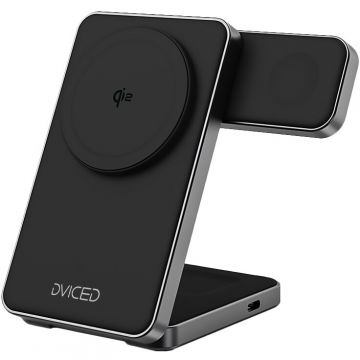 Dviced Dviced 3-in-1 Foldable Qi2 magnetic wireless charger stand w cable, wall charger - Black