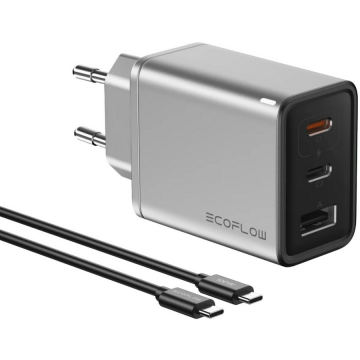 ECOFLOW Incarcator Fast Charger EcoFlow 65W GaN, 2x USB-C, 1x USB-A, (cablu 100W inclus)