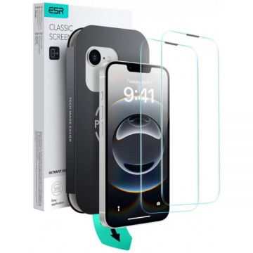 ESR Set 2 Folii Protectie, Sticla Securizata, ESR, Transparent, pentru Apple iPhone 13/13 Pro/14/16e, Full Glue
