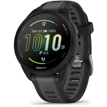 GARMIN Ceas Garmin Forerunner 165, memorie 8GB, autonomie modul ceas inteligent: pana la 11 zile, modul de economisire a bateriei pana la 20 zile, rezistant la apa, Negru/Slate Grey