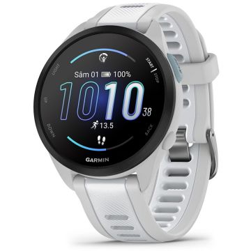 GARMIN Ceas Garmin Forerunner 165, memorie 8GB, autonomie pana la 11 zile, modul de economisire a bateriei pana la 20 zile, rezistant la apa,  Mist Grey/Whitestone