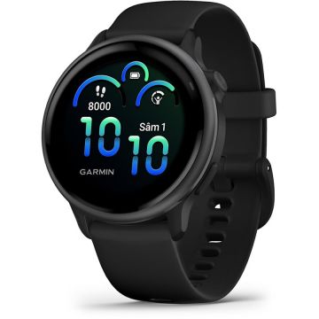 GARMIN Ceas Garmin vívoactive 6 display AMOLED, memorie 8GB, autonomie pana la 11 zile, rezistant la apa, rama neagra cu curea Bone, carcasa Slate si curea din silicon
