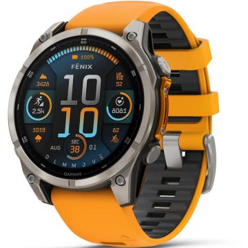 GARMIN Ceas Smartwatch Garmin Fenix 8 Amoled Sapphire, 51 mm, GPS, Titan, Spark Orange/Graphite Silicone Band