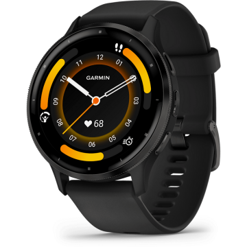 GARMIN CeCeas smartwach Garmin Venu 3, display OLED, dimensiune 35.4 mm, capacitate baterie 302 mAh, autonomie baterie 336 ore, Rama gri ardezie din otel inoxidabil, carcasa neagra si curea din silicon