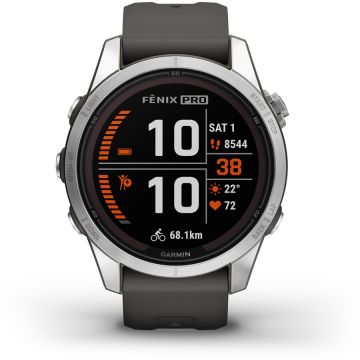 GARMIN Smartwatch Garmin Fenix 7S Pro Solar, Glass, curea Graphite, Argintiu