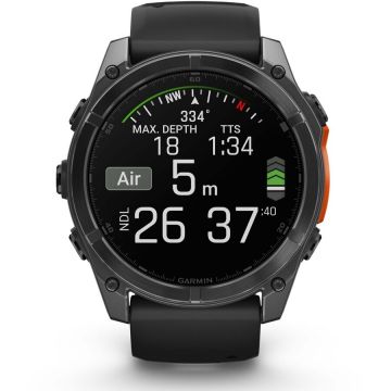 GARMIN Smartwatch Garmin fenix 8, 51mm, AMOLED, Glass, Otel inoxidabil, Slate Gray, Black Silicone Band