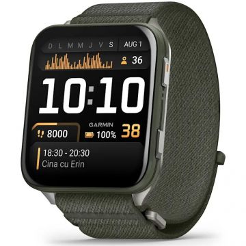 GARMIN Smartwatch Garmin Venu X1, moss cu spate din titan argintiu, curea din nailon ComfortFit Moss