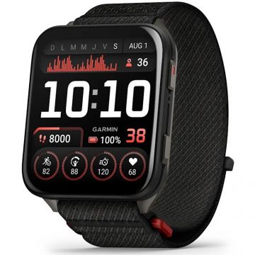 GARMIN Smartwatch Garmin Venu X1, negru cu spate din titan argintiu, curea din nailon ComfortFit Neagra