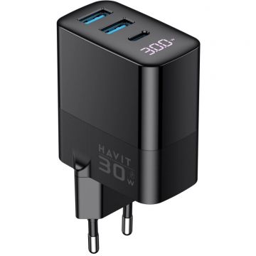HAVIT Incarcator priza HAVIT UCLE001 EU, 2 USB-A, 1 USB-C, 30W, Negru
