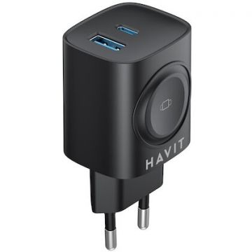 HAVIT Incarcator retea Havit UC132 EU, Putere 22 W, 1x USB-A, 1x USB-C, Wireless, Negru