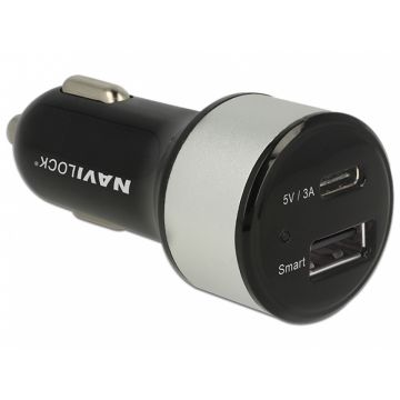 Incarcator auto cu 1 x USB tip C + 1 x USB tip A, Navilock 62782