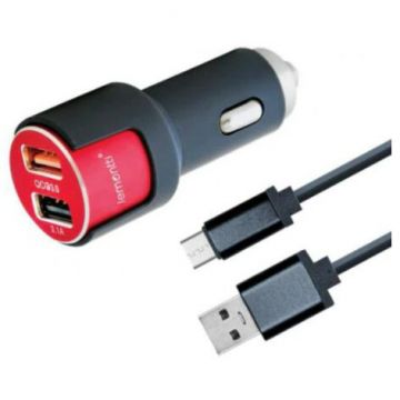 Lemontti Incarcator auto Lemontti, Dual USB, 3.1A, Qualcomm 3.0, Cablu MicroUSB inclus, Negru