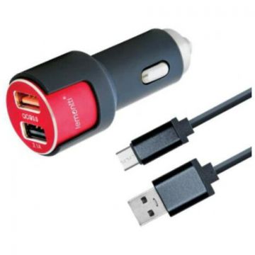 Lemontti Incarcator auto Lemontti, Dual USB, 3.1A, Qualcomm 3.0, Cablu Type C inclus, Negru