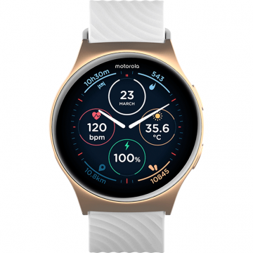 Motorola Smartwatch Moto Watch 120, 1.43, rezistent la stropi, pentru femei si barbat, Roz-Auriu