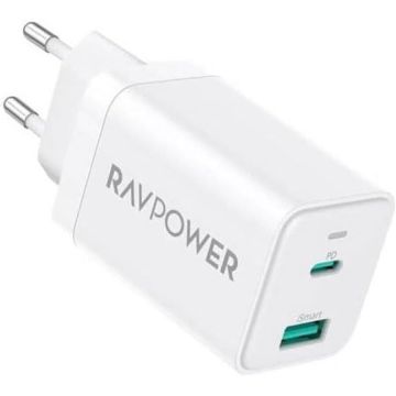 RAVPOWER Incarcator RavPower RP-PC171, 45W, GaN PD, USB-C, USB-A, Alb