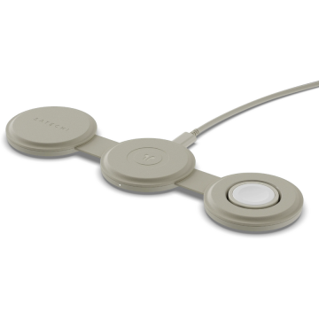 Satechi Incarcator Wireless 3 in 1 pliabil Qi2, pentru dispozitivele Apple, Magsafe, Statie de incarcare pentru Iphone, AppleWatch, AirPods, Samsung, OnePlus, Bej