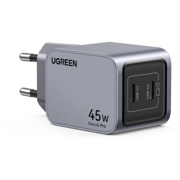 Ugreen Incarcator retea Ugreen Nexode Pro, 45W, 2x USB-C GaN Fast Charger, Gri