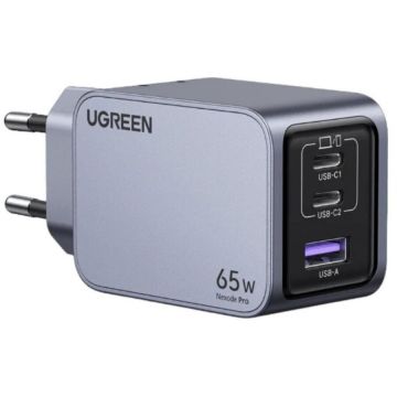 Ugreen Incarcator retea Ugreen Nexode Pro 65W, GaN, 2x USB-C, 1x USB-A, cu cablu USB-C inclus, Gri
