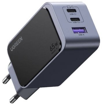 Ugreen Incarcator UGREEN Nexode Air, 65 W, 2 x USB-C,1 x USB- A, Fast Charger GaN, Gri