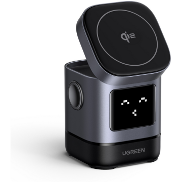 Ugreen Incarcator wireless magnetic UGREEN Uno 2in1 15W Gri
