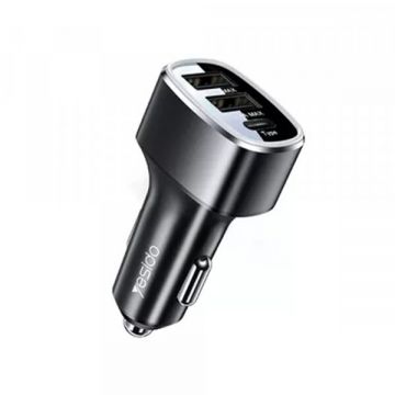 Yesido Incarcator Auto Yesido Y47, 49W, 3A, 2 x USB-A - 1 x USB-C, Negru