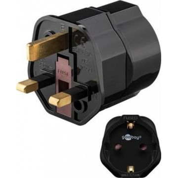 Adaptor Schuko (Europa) la UK cu impamantare Negru , Goobay 45352