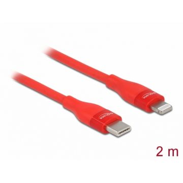 Cablu de date si incarcare USB Type-C la Lightning MFI 2m Rosu, Delock 86635
