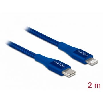 Cablu de date si incarcare USB Type-C la Lightning MFI Blue 2m, Delock 85417