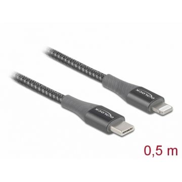 Cablu de date si incarcare USB Type-C la Lightning MFI Gri 0.5m, Delock 86630