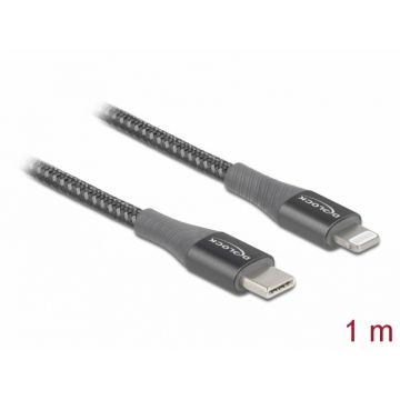Cablu de date si incarcare USB Type-C la Lightning MFI Gri 1m, Delock 86631
