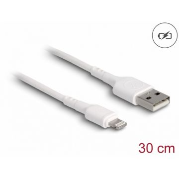 Cablu de incarcare USB-A la iPhone Lightning 0.3m Alb, Delock 87866