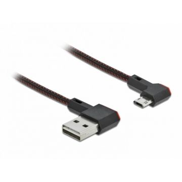 Cablu EASY-USB 2.0 la micro-B EASY-USB unghi stanga/dreapta 1.5m textil, Delock 85272