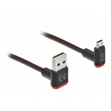 Cablu EASY-USB 2.0 la micro-B EASY-USB unghi sus/jos 1m textil, Delock 85266