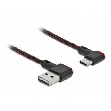 Cablu EASY-USB 2.0 la USB-C unghi stanga/dreapta 1.5m textil, Delock 85282
