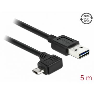 Cablu EASY-USB 2.0 tip A la micro USB-B EASY-USB unghi stanga/dreapta T-T 5m Negru, Delock 85562