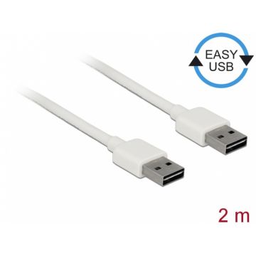Cablu EASY-USB 2.0 tip A T-T 2m Alb, Delock 85194