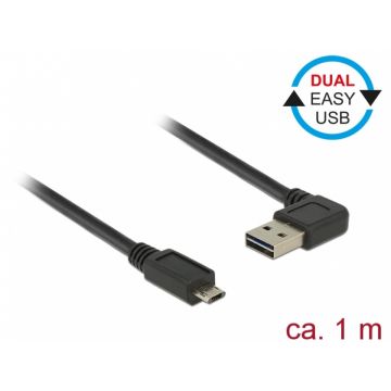 Cablu EASY-USB 2.0 tip A unghi stanga/dreapta la micro USB-B EASY-USB T-T 1m Negru, Delock 85165