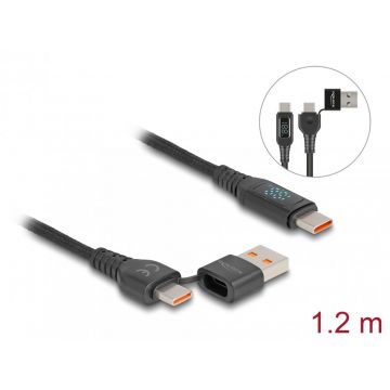 Cablu Fast charging USB 2.0 type C + adaptor USB-A la USB type C 140W cu indicator LED 1.2m, Delock 88137