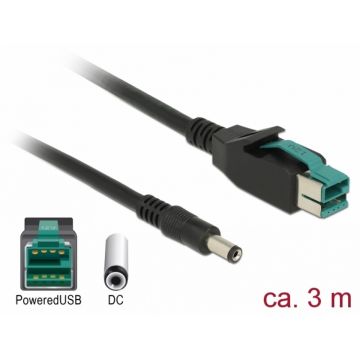 Cablu PoweredUSB 12 V la DC 5.5 x 2.1 mm 3m pentru POS/terminale, Delock 85499