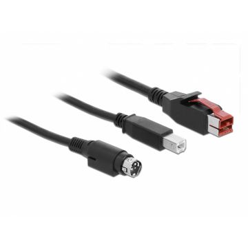 Cablu PoweredUSB 24V la USB-B + Hosiden Mini-DIN 3 pini 3m pentru POS/terminale, Delock 85489
