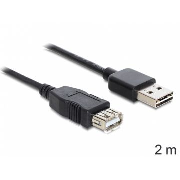 Cablu prelungitor EASY-USB 2.0-A la USB 2.0-A T-M 2m Negru, Delock 83371