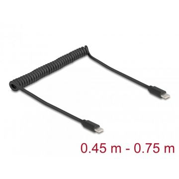 Cablu spiralat USB 2.0 type C T-T max 0.75m, Delock 90369