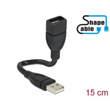 Cablu USB 2.0-A la USB 2.0 A T-M ShapeCable 0.15m, Delock 83497
