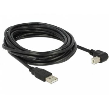 Cablu USB 2.0-A la USB 2.0-B unghi 90°  T-T 5m Negru, Delock 83530