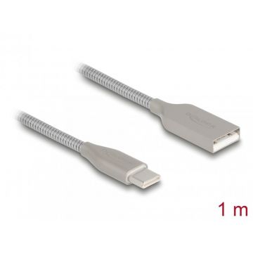 Cablu USB 2.0-A la USB type C PD 3.0 60W 1m Metalic, Delock 81258