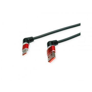 Cablu USB 2.0-A la USB type C unghi/unghi T-T 60W 2m Rosu/Negru, Roline 11.02.8346