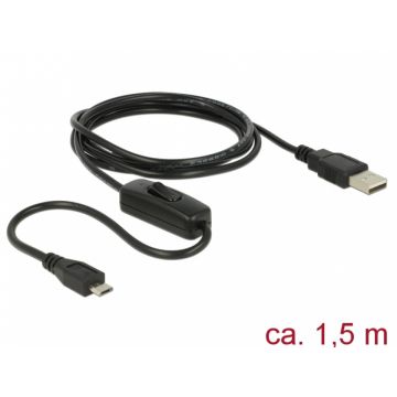 Cablu USB 2.0 la micro USB-B de incarcare cu switch pentru Raspberry Pi 1.5m, Delock 84803