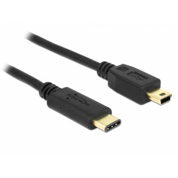 Cablu USB 2.0 tip C la mini USB-B T-T 0.5m Negru, Delock 83335